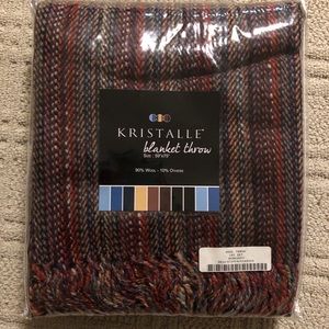 Multicolored blanket with fringe